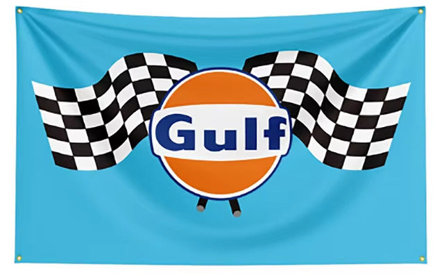 Gulf Oil Blue & Orange With Checkered Flags Racing Flag Banner 3 ft x 5 ft NEW! Home & Garden:Yard, Garden & Outdoor Living:Décor:Flags Cozy Home Treasures